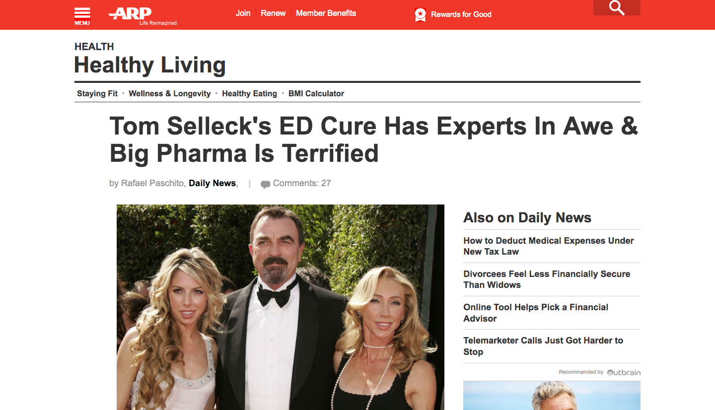 Tom Selleck ED advertorial from Newsmax