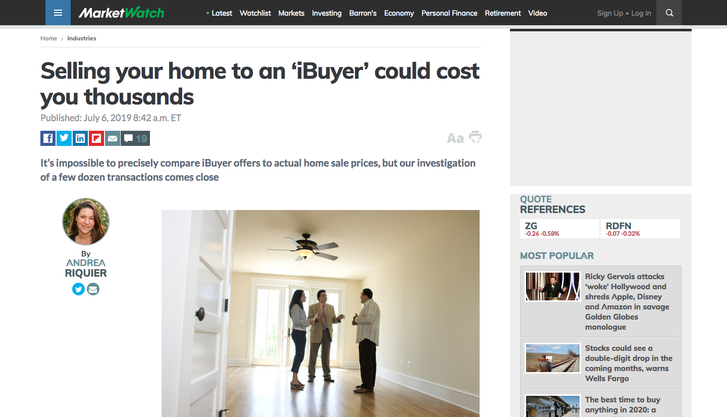 Marketwatch iBuyer Knock advertorial